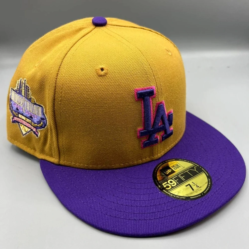 Los Angeles LA Dodgers Hat Men 7 1/4 Brown Pink 59Fifty New‎ Era Fitted Cap